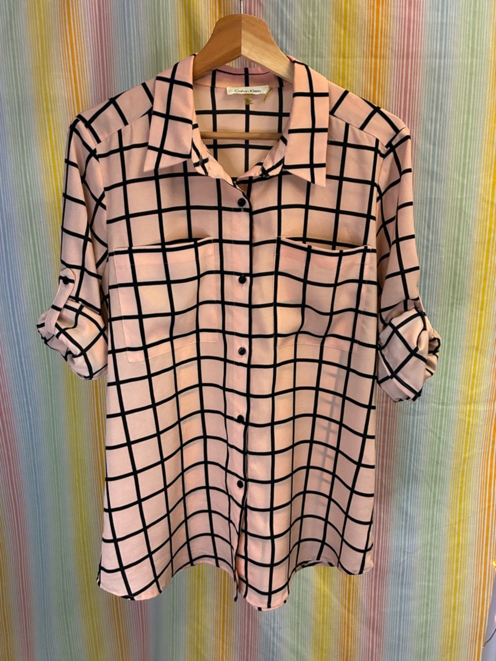 Calvin Klein Pink and Black Grid Button-Down Shirt